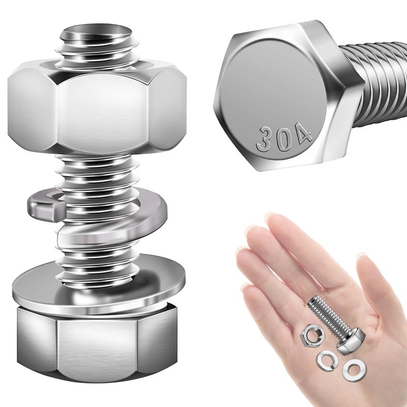 MYWISH (10 Sets) 5/16-18x1 Hex Head Assorted Screws Nuts and Bolts with Flat & Lock Washers, 304 Stainless Steel 18-8, Fully Threaded, 5/16 Bolt Metric Bolt Assortment - Image 5